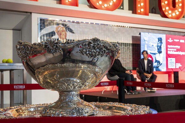 The Davis Cup trophy arrives at the Cervezas Victoria Brewery in Malaga 