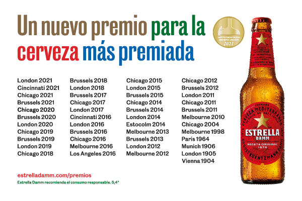 Estrella Damm, gold medal at the International Brewing Awards.