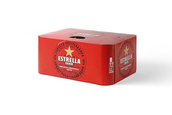 Estrella Damm removes the decorated shrink wrap from its beer packs