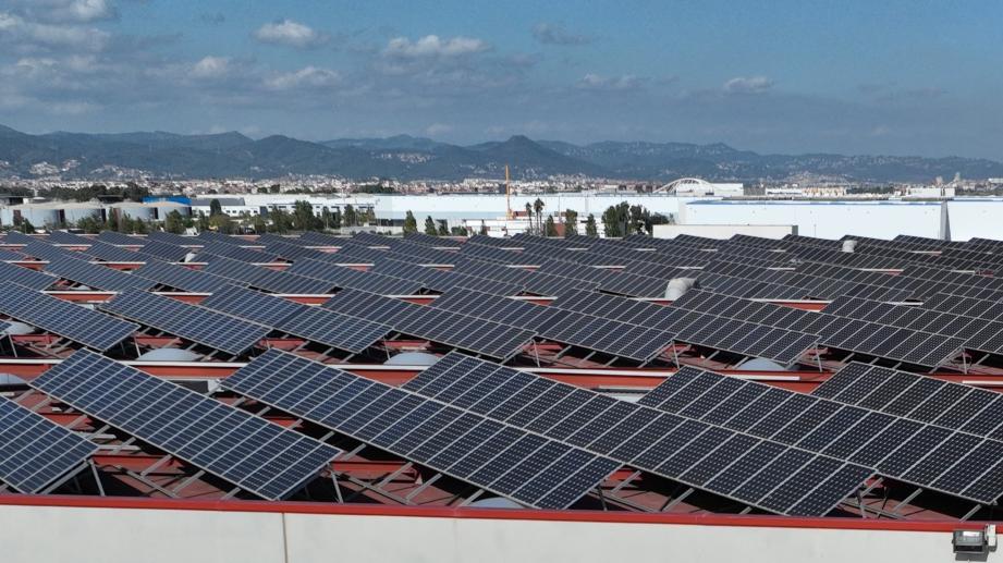 solar panels in the factory's roof